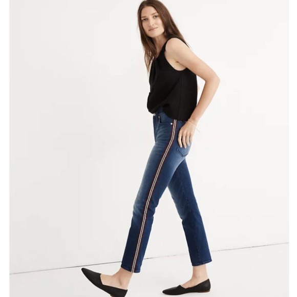 Madewell Denim - MADEWELL Jeans Womens 27 Blue Stovepipe Tux Ribbon Racer Stripe High Rise